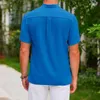 Polos masculinos 2024 verão casual masculino algodão linho topos respirável solto henley camisas masculino vintage cor sólida listrado com nervuras polo