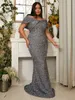 Missord Grey Sequin Plus Size Eleganckie kobiety Off Bodycon Bodycon Maxi Mermaid Party Sukienki na bal