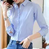 Womens Clothing Commute randig skjorta Spring Autumn Long Sleeve Fashion SingleBreasted Casual Turndown Collar Blue 240322