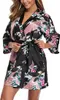 1U9c Sexy Pajamas Satin Silk Femmes Mariage Bridemaid Robe Sexy Crane Imprime Bathrobe court long Kimono Night Robe Robe Fashion Dreshing Robe Femme 2404101