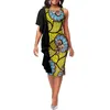 Casual Dresses African-American Women's Dress with Ruffle Single Sleeve Sexig vind Slim rund hals tryckt tyg A2225143