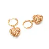 Boucles d'oreilles pendantes, bijoux russes, or violet 585, couleur Rose 14K, Style océan, Niche, Clip d'oreille en forme de cœur délicat