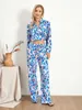 Calças femininas de duas peças Mulheres Casual 2 Outfits Define Moda Manga Longa Envoltório Lapela Camisa e Conjunto Loungewear Pijama Terno