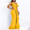 Basic Casual Dresses Yellow Dress Long For Women Off Shoder Y Mermaid Beads Skinny Prom Floor Length Evening Dinner Party Maxi 210510 Dhej5