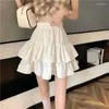 Skirts Black Elastic Waist A-line Skirt Women's Sweet Cake Double Layer Ruffle Edge Preppy Style Korean Fashion Summer Wholesale