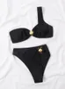 ZRTAK сексуальные купальники женский купальный костюм металлическое кольцо бикини женский качественный купальник модный черный комплект бикини летняя пляжная одежда 240327