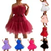 Robes décontractées 2024 Robe de tulle Femmes Court Puffy Prom sans bretelles Mesh Anniversaire Fée Volant Cocktail Party Poofy Robes