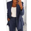 Womens Blazer Top Elegant Solid Long Semeves Jacket Suit Affär Fashion Spring Tracksuit Office Lady Blue Coat Tops 240318