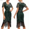 Grundläggande avslappnade klänningar kvinnor vintage fest cocktail klänning 1920 -talet great gatsby paljett klaffare bodycon kvinnlig tofs franse vestido fiesta yq240402