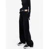 Pantalon femme droit noir 2024 taille haute mince mode coréenne jean ample streetwear maman