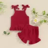 Clothing Sets 2024-01-15 Lioraitiin Born Baby Girl Outfits Knit Solid Color Sleeveless Cami Tops With Elastic Waist Shorts 2Pcs Clothes Set