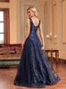 XUIBOL Luxury Sexy Deep VNeck Flower Sequins Blue Evening Dress Women Elegant Vback Wedding Party Long Prom Cocktail Dresses 240401