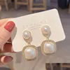 Stud 925 Sier Diamond Solded Geometric Stud Pearl Earrings Womens Light Niche Design Gold Earring Lady Earings smycken Pendant Drop D DH8W9