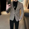 Vintage Plaid Blazers 2024 Britannique Élégant Mâle Blazer Costume Veste D'affaires Décontracté Terno Masculino Modèle Pour Hommes