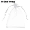 Emballage cadeau 100pcs Sacs d'organza blancs Sacs de fête de mariage Bijoux Bijoux Candy Cordon Pochettes Cadeaux d'anniversaire de Noël Décor