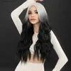 Synthetic Wigs NAMM Ombre Black White Wavy Hair Wig for Women Cosplay Daily Party Synthetic Natural Middle Part Curly Wig Lolita Heat Resistant Y240401