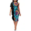 Casual Dresses African-American Women's Dress with Ruffle Single Sleeve Sexig vind Slim rund hals tryckt tyg A2225143
