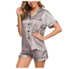 Lhor sexy pijama de verano mujeres pijamas seda satin pijama juego camisa manga corta dos piezas top pijama set de ropa de casa