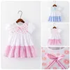 Robes de filles fille 2023 printemps coréen vêtement pour enfants bébé fleur fendue robe à rayures une poupée sans doublure veste supérieure livraison directe Dhokl