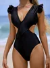Mulheres Swimwear Peachtan sexy com decote em V maiô de uma peça para mulheres 2024 maiô preto estilo de maiô coreano plissado terno de praia para mulheres maiô J240330