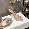 Scarpe eleganti 2024 Décolleté con diamanti a punta con tacco fine Scintillii di perle con colla di vetro Sandali con tacco alto con colla di vetro Baotou