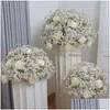 Bruiloftsdecoratie Decoratieve Bloemen 80/70/60/50/40Cm Witte Baby Breath Rose Kunstbloem Bal Tafel middelpunt Deco Gypsoph Dhshs