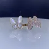 Original Hot Selling 925 Sterling Silver Van White Shell Butterfly Ring pläterad med 18K Rose Gold Opening Double Exquisite High Version med logotyp