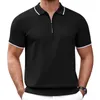 Męskie koszule 2024Men Summer Knitted Polo Zipper V-Neck Formal Business Solidne krótkie koszulka z krótkim rękawem swobodny oddychanie Tops Mężczyzna
