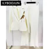 Women's Two Piece Pants White Outfits Women 2024 Designer Handmade Beads Flower One Button Bussines Blazer Flare Set Pieces Formal Suits