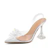 Klänningskor 2024 Nya sexiga Slingbackskor Kvinnor Crystal Flower PVC Summer Strange Transparenta High Heels Les Sandaler Female Pumps H240401