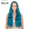 Wigs sintetiche Bella Wig Synthetic Lace Wig da 28 pollici a T-parto ondulato lunghe Wigs Ombre Blue Bionda Colore Cosplay Sintetico Wig Resistente al calore Fibra Y240401