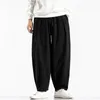 Herrbyxor solid färg harem mode baggy bottar casual joggar elastiska byxor sportkläder lykta pantaloner