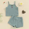 Conjuntos de ropa Pudcoco Infant Kids Baby Girl 2pcs Trajes de verano Sin mangas Botón Frontal Cami Tops Shorts Set Ropa 1-5T