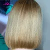 Perucas sintéticas 180 Densidade #27 Honey Blonde Bob Human Human With Bang Brasy Remy Hair Short Bob Wig para mulher Máquina completa feita Y240401