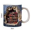 Muggar Microwave Safe Coffee Mug Librarian Unique 3D Bookhelf Ceramic Water Cup med handtag gåva för bokälskare läsare