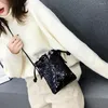 Drawstring Women Mini Bag Personality Sequins Purse For School Girls Shoulder Crossbody Package Female Travel Handbag Wallet