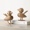 Nordic Style Oak Sparrow Figurine Wooden Dolls Lovely Nature Teak Wood Bird Figures Ornament Home Decor Shelf Decoration Crafts 240325