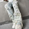 Jeans da uomo Vintage Moda uomo Strappato Patch Splicing Pantaloni in denim Streetwear Hip Hop Pantaloni larghi casual maschili dritti 2024
