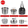 Conjuntos de panelas conjunto de cozinha de aço inoxidável ultraleve panela portátil com alça dobrável para piquenique caminhadas cozinhar utensílios de mesa