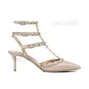 Designer High Heel Vt Sandal Robe Chaussures Bride à la cheville Goujons romains Noir Nude Strip Rivets Stiletto Block Femmes Designers Talons sexy tailles 35-42