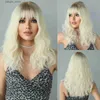 Synthetic Wigs NAMM Long Curly Ombre Wigs with Bangs Natural Synthetic Blonde Body Wave Hair Wigs for Women Cosplay Wig Heat Resistant Y240401