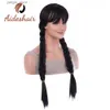 Synthetic Wigs Aideshair European And American Black Long Hair Hand Braided Twist Braid Chemical Fiber Hair Big Braid Wig Double Braid Head Set Y240401