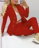 Womens 2st Tracksuits Solid Long Sleeve Blazer Pants Suit Set Office Lady Tracksuit Two Piece Set Fitness Outfits Woman 240320