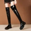 Bottes femmes microfibre sur le genou dames solide bout rond grand automne hiver chaussures chaudes femme mince cuisse haute