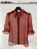 Women's Blouses 7.5 GuliChic Women Elegant Love Print Ruffle Three Quarter Sleeve Casual Shirt