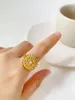 Cluster Rings Peri'sBox French Gold Color Rhinestone Eye Lotus Coin Ring For Women Stainless Steel Beaded Flower Signet Jewelry Bohemian