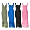 Casual Dresses Women Widen Strap Square Neck Zip Up Slim Fit Fishtail Hem Dress Ruched Bodycon Sleeveless Party For Cocktail