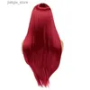 Synthetic Wigs European and American wig fashion womens mechanochemical fiber hair multi color medium length straight hair wine red wig Y240401