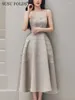 Повседневные платья SUSU Платье на подтяжках с бриллиантами, элегантное бежевое однотонное бальное платье с тонкой талией, женская одежда, осень 2024, SU-A010