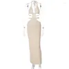 Casual jurken Y2K halter damesjurk uitgehold effen kleur diepe v-hals mouwloos patchwork veters vrouwelijk sexy feest 2024 zomer